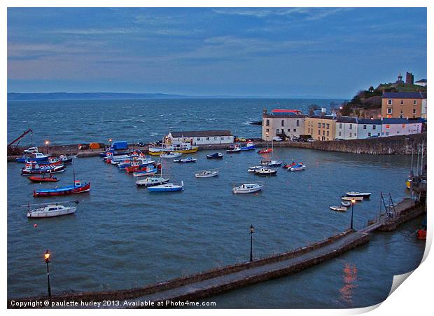 Tenby Harbour. Evening High Tide. Print by paulette hurley