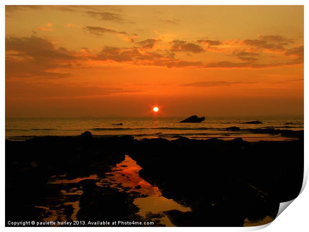 Broadhaven Sunset.Pembrokeshire. Print by paulette hurley