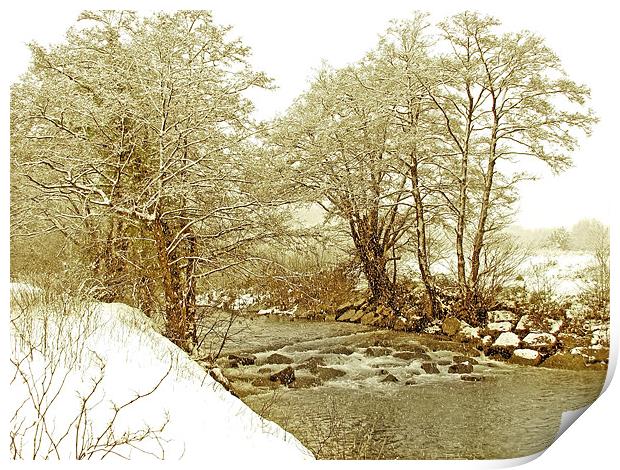 Snow Stream Falls.Rhymney River. Print by paulette hurley