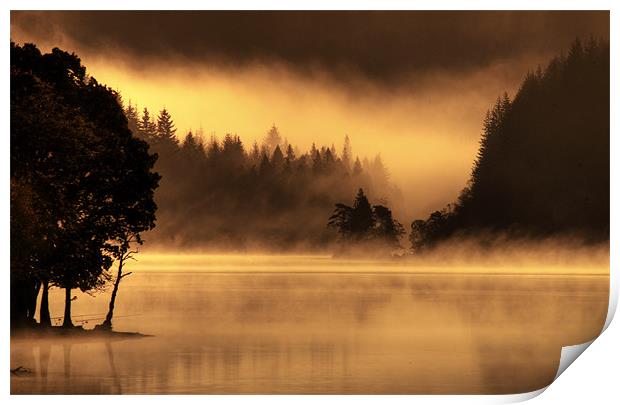 Mist burning off Loch Ard Print by David Mould