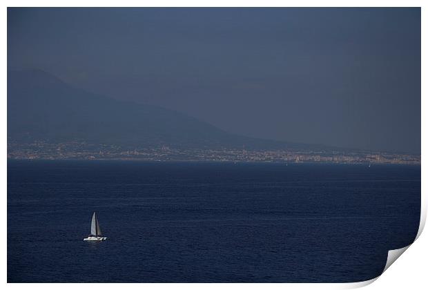Yacht in Bay of Naples Print by Peter Elliott 