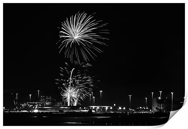 fireworks in black and white Print by Donna Collett