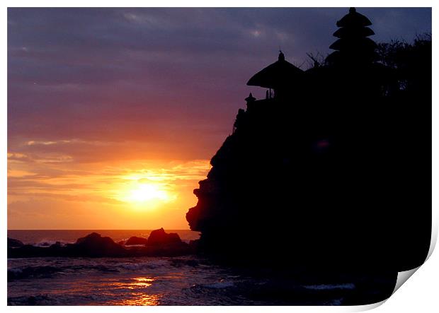 Sunet at Tanah Lot Print by Nic Christie