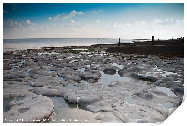 Lyme Regis Fossil Rock Beach. Print by K. Appleseed.