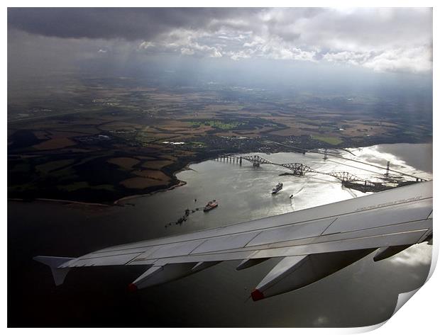 Forth bridges from the air Print by Tony Bates