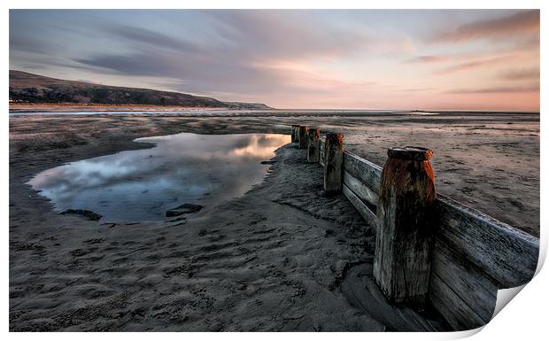 Beach groyne Print by Tony Bates