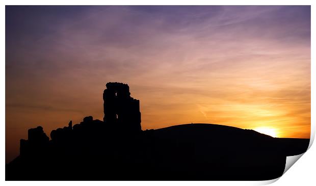 Corfe Castle silhouette Print by Tony Bates