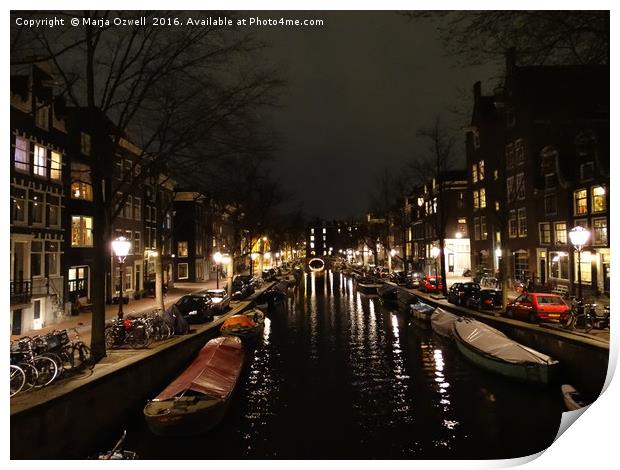 Amsterdam at night Print by Marja Ozwell