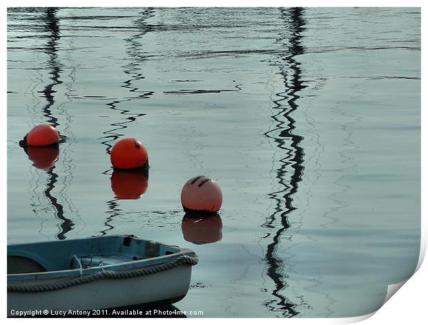 Buoys and reflections Print by Lucy Antony