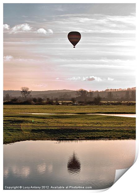 Balloon over Port Meadow, Oxford Print by Lucy Antony