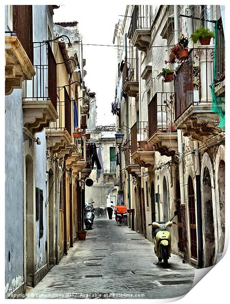 moped alley, Sicily Print by Lucy Antony
