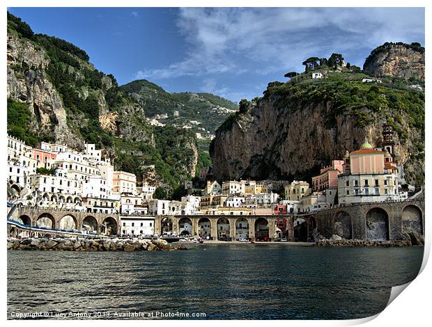 Amalfi seafront, Italy Print by Lucy Antony