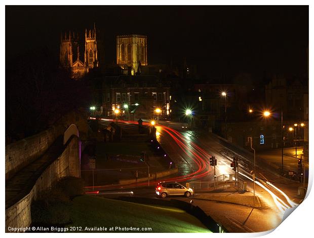 York Minster & Bar Walls at Night Print by Allan Briggs