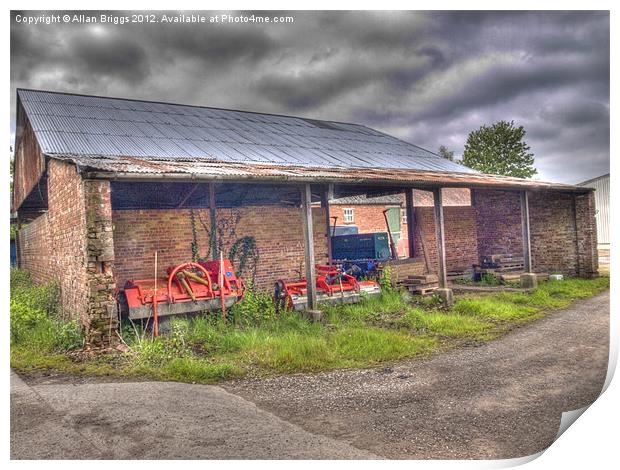 Long Marston Barn with Farm Implements Print by Allan Briggs