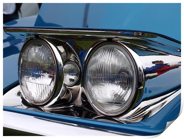 Blue Corvette twin headlight Print by Allan Briggs