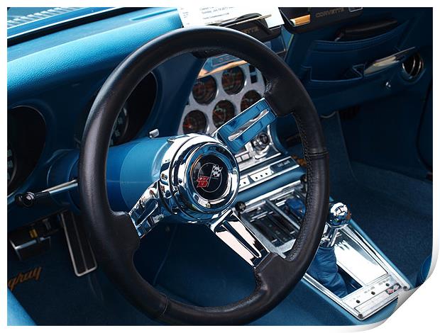 Blue Corvette steering wheel and interior Print by Allan Briggs