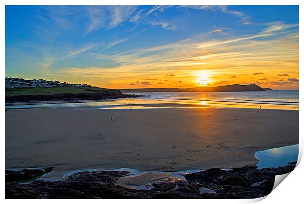 Majestic Sunset over the Iconic Polzeath Beach Print by Chris Thaxter
