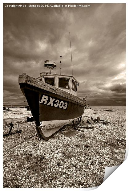 Dungeness Boat under Cloudy Skies Print by Bel Menpes