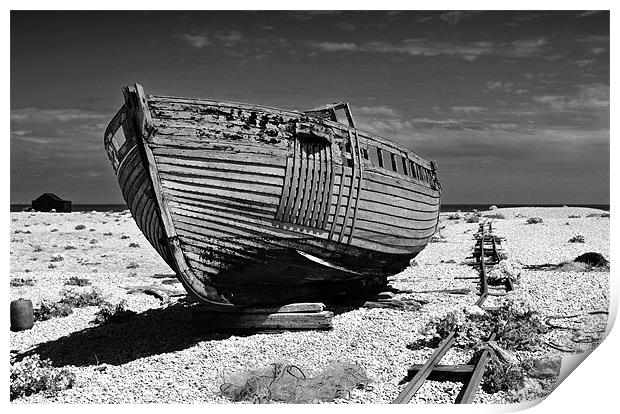 Dungeness Decayed Boat Print by Bel Menpes