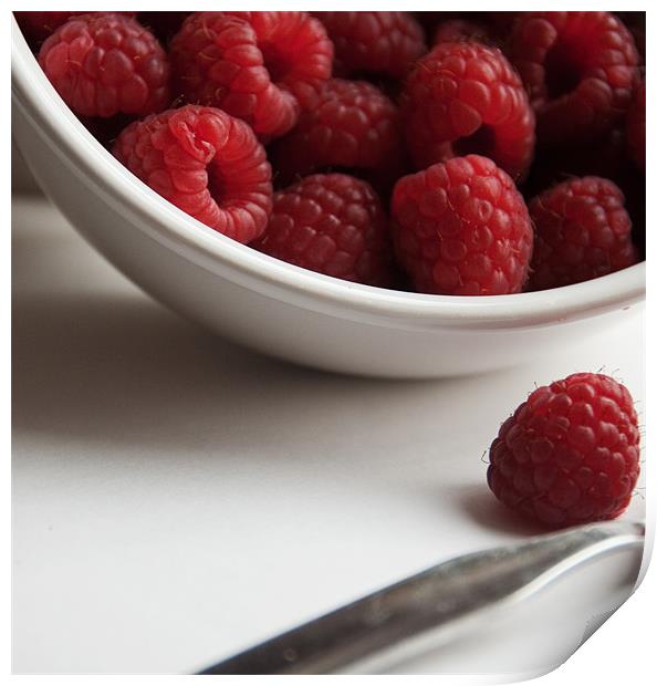 Bowl of raspberries Print by Elaine Young