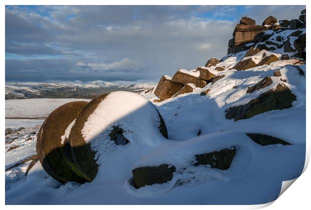 Stanage Edge Snowy Millstones Print by James Grant