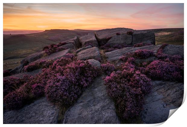 Burbage Rocks Afterglow  Print by James Grant