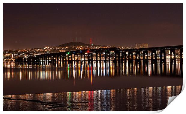Dundee Tay Bridge at Night Print by Stuart Jack