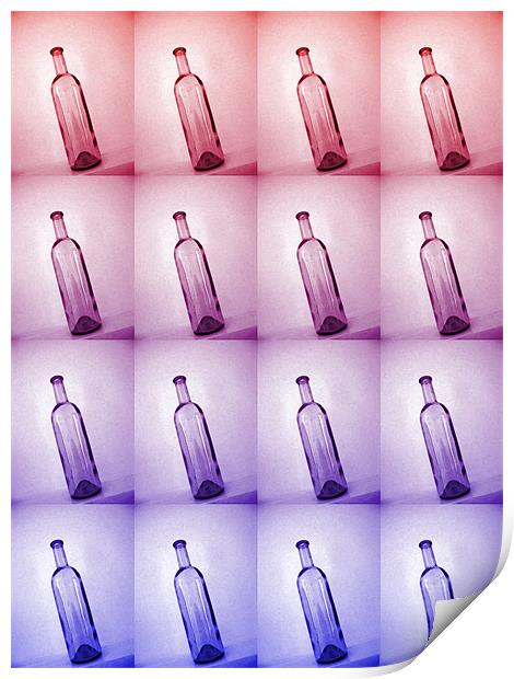 tilted bottles (pinks and blues) Print by Heather Newton