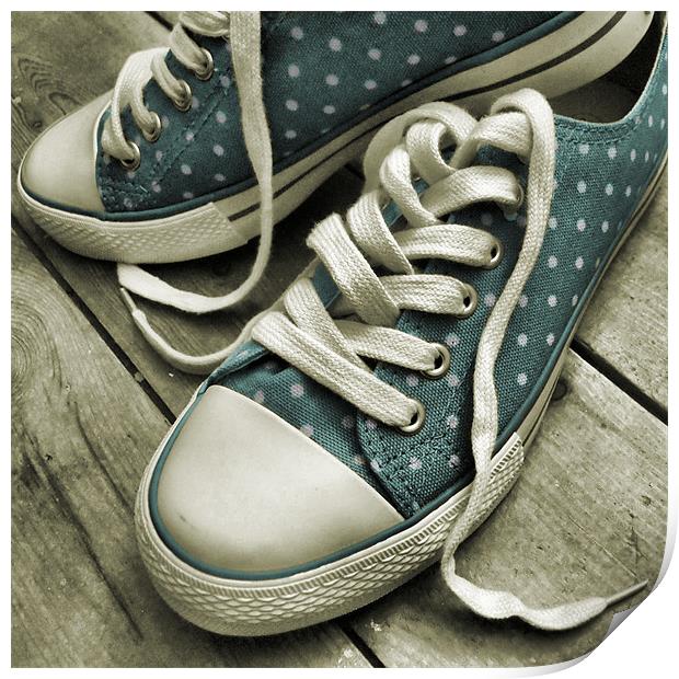 polka dot sneakers (vintage blue) Print by Heather Newton
