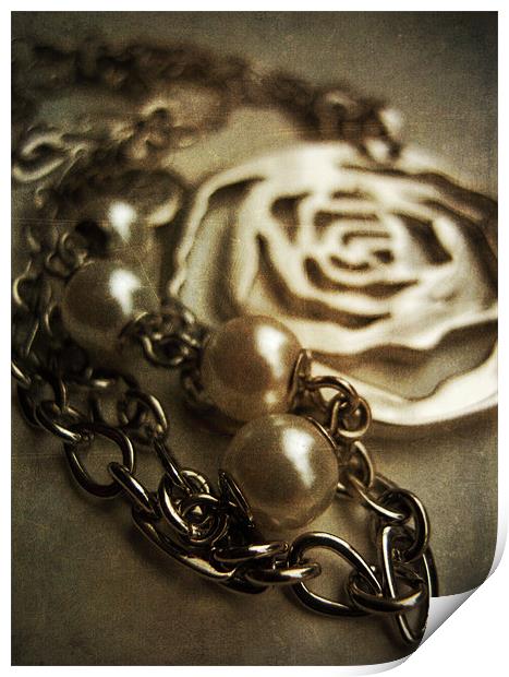silver rose and pearls Print by Heather Newton