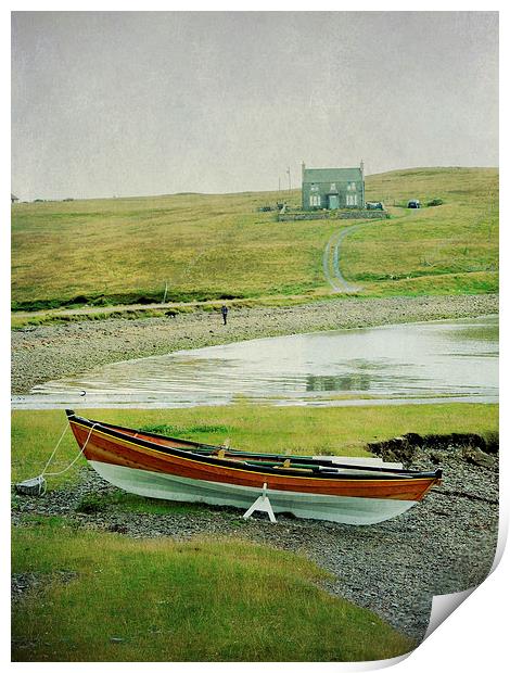 boat, beach and house Print by Heather Newton