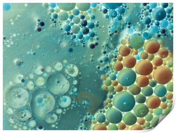 bubbles in aqua and amber Print by Heather Newton