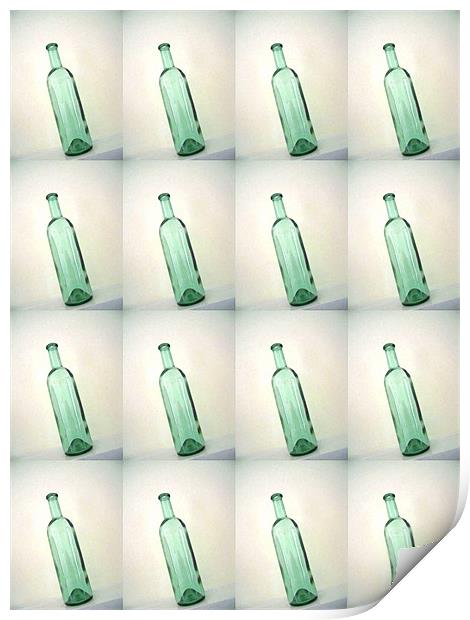 tilted bottles Print by Heather Newton