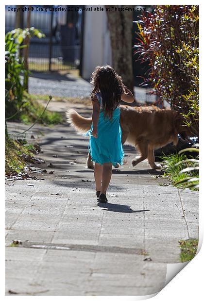 young girl walking her dog Print by Craig Lapsley