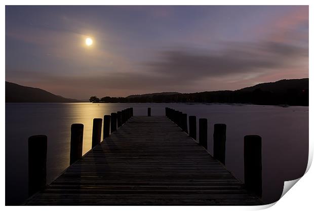 Coniston Pier in Moonlight Print by Pete Hemington