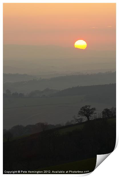 Sunset over the hills Print by Pete Hemington