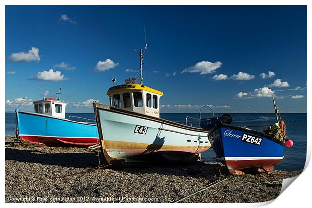 Fishing boats beached at Beer Print by Pete Hemington