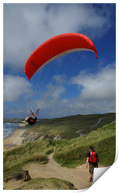 Paraglider in N Cornwall Print by Pete Hemington