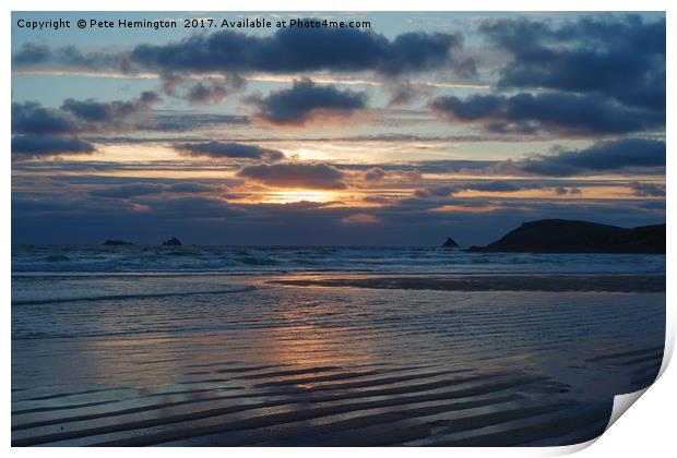 Sunset over Constantine Bay in Cornwall Print by Pete Hemington
