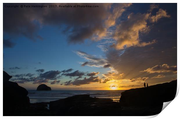 Watching the sunset at Trebarwith Strand Print by Pete Hemington