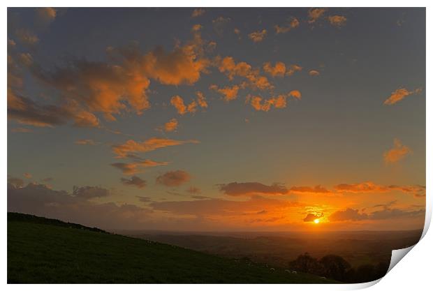 Sunset on Raddon Hill Print by Pete Hemington