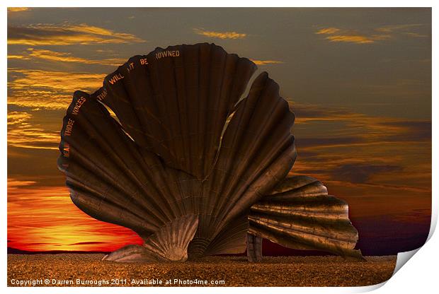 Scallop Sunrise at Aldeburgh Print by Darren Burroughs