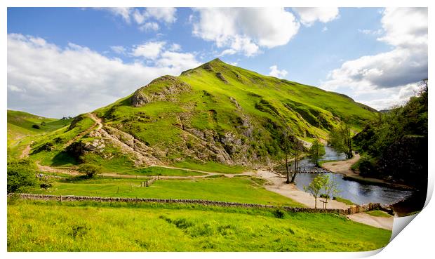 Thorpe Cloud and Dovedale Stepping Stones Print by Darren Burroughs