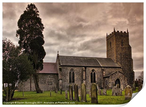 Church of St Mary, Tharston Print by Darren Burroughs