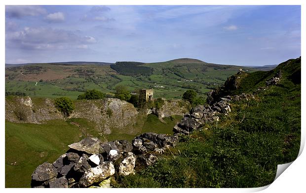 Peveril Castle And Losehill Print by Darren Burroughs