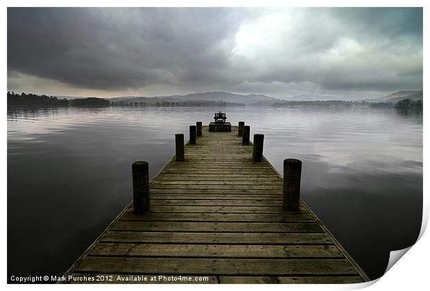 Wooden Jetty on Lake Windermere Cumbria Print by Mark Purches