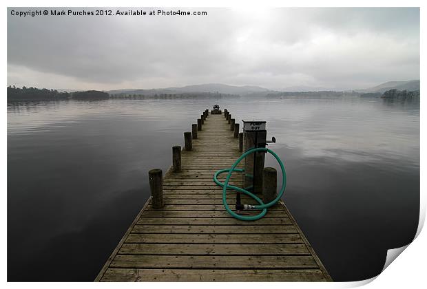 Wooden Jetty on a Grey Lake Windermere Print by Mark Purches