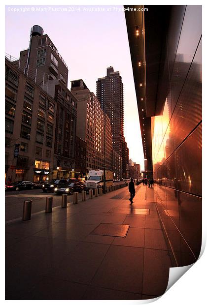 New York Street Sunset and Reflection Print by Mark Purches