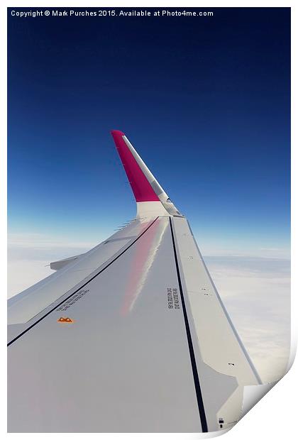 Airplane Window Seat View Over Wing Whilst Flying Print by Mark Purches