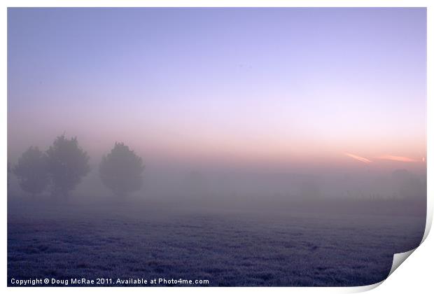 Sunrise through the mist Print by Doug McRae